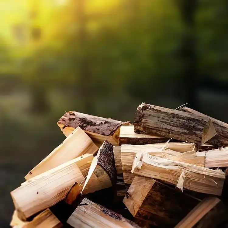 haug med vedkubber i skogen - Vardar AS - Bioenergi